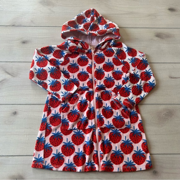 Hanna Andersson Other - Hanna Andersson Red Pink Strawberry Hooded Kids Zipper Swim Coverup